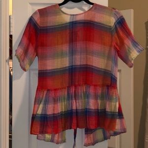 MULI-COLOR PLAID FLOWY ZARA TOP